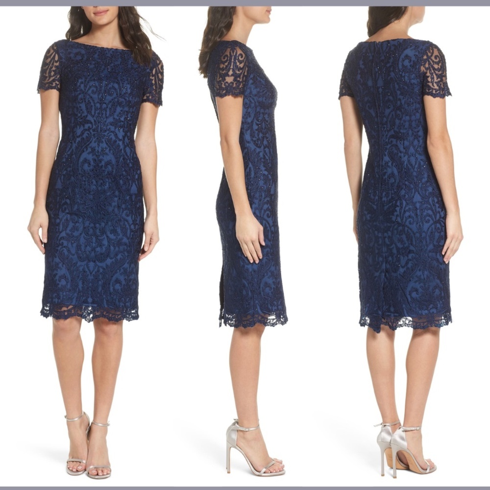 NWT La Femme [ 0 ] Beaded Lace Cocktail Dress‎ in Slate Blue